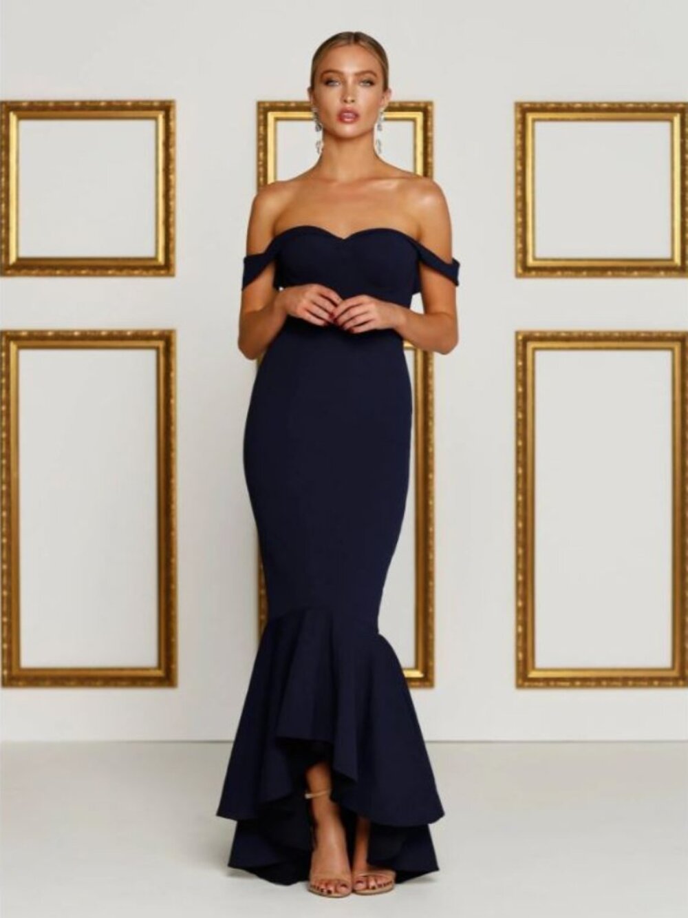 Alamour the Label Sapphire Navy Mermaid Gown Dress Strapless Sz L NWT